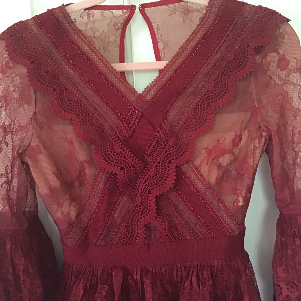 Self-Portrait Burgundy Lace Mini Dress XS - Picture 4 of 8